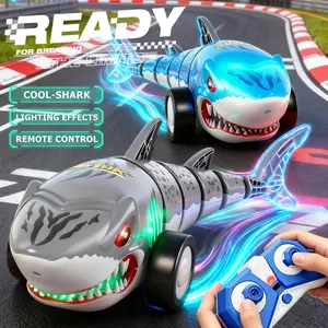 Remote Control Car Electric Shark Toys with Light and Flexible Tail, Rechargeable Shark Toys With Music and Light, 360° Stunt Drift, Holiday and Birthday Gifts