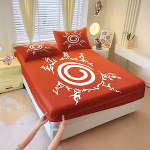 Red-White Spiral Printed Fitted Sheet Set, Complete Sheet Set, Includes 1 Fitted Sheet & 2 Pillowcases without Filler, High-contrast color block design, cool and eye-catching, soft and comfortable, ideal for stylish bedrooms, Decorative Bedsheet Sets