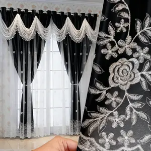 Rustic Embroidered Rose Window Curtain, Minimalist Style Drapes, Double Layer Fabric Sheer, Easy Installation for Living Room Bedroom Kids' Room