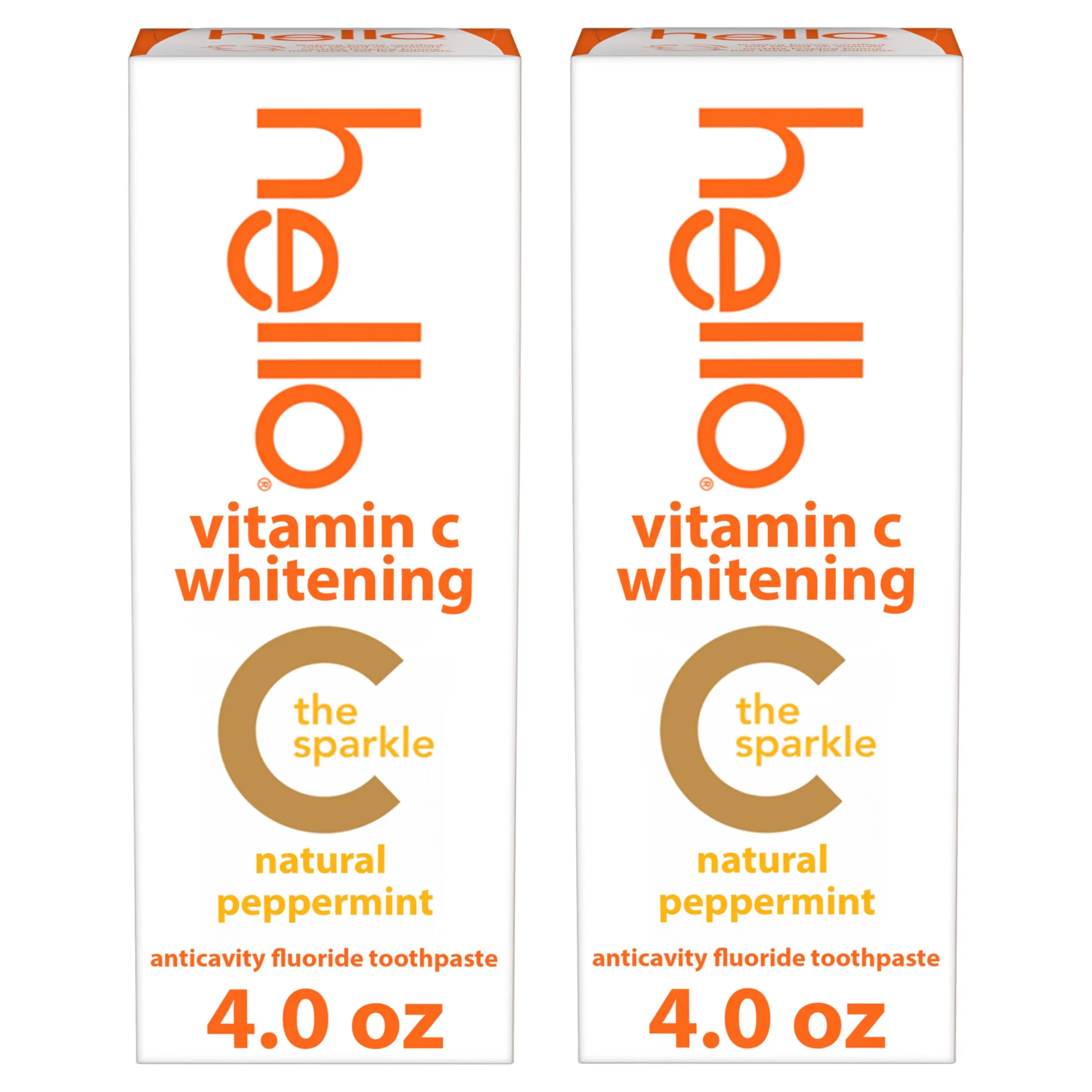 Hello Vitamin C Whitening Toothpaste with Fluoride, Whitening SLS Free Toothpaste Pack, Up to 2 Shades Whiter Teeth, No Peroxide, Safe for Everyday Use, 2 Pack, 4.0 Oz Tubes