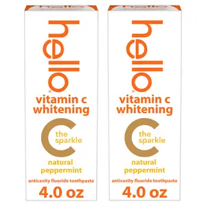 Hello Vitamin C Whitening Toothpaste with Fluoride, Whitening SLS Free Toothpaste Pack, Up to 2 Shades Whiter Teeth, No Peroxide, Safe for Everyday Use, 2 Pack, 4.0 Oz Tubes