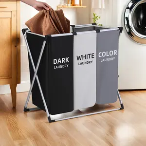 1pc Large Laundry Basket Hamper with Dual Compartments - Dark/White & Color-Coded Sorting, Durable Fabric Laundry Organizer with Sturdy Handles for Home, College Dorm, Bathroom Storage, Hampers for Laundry, Dorm Room Essentials, Minimalist Design, Functio