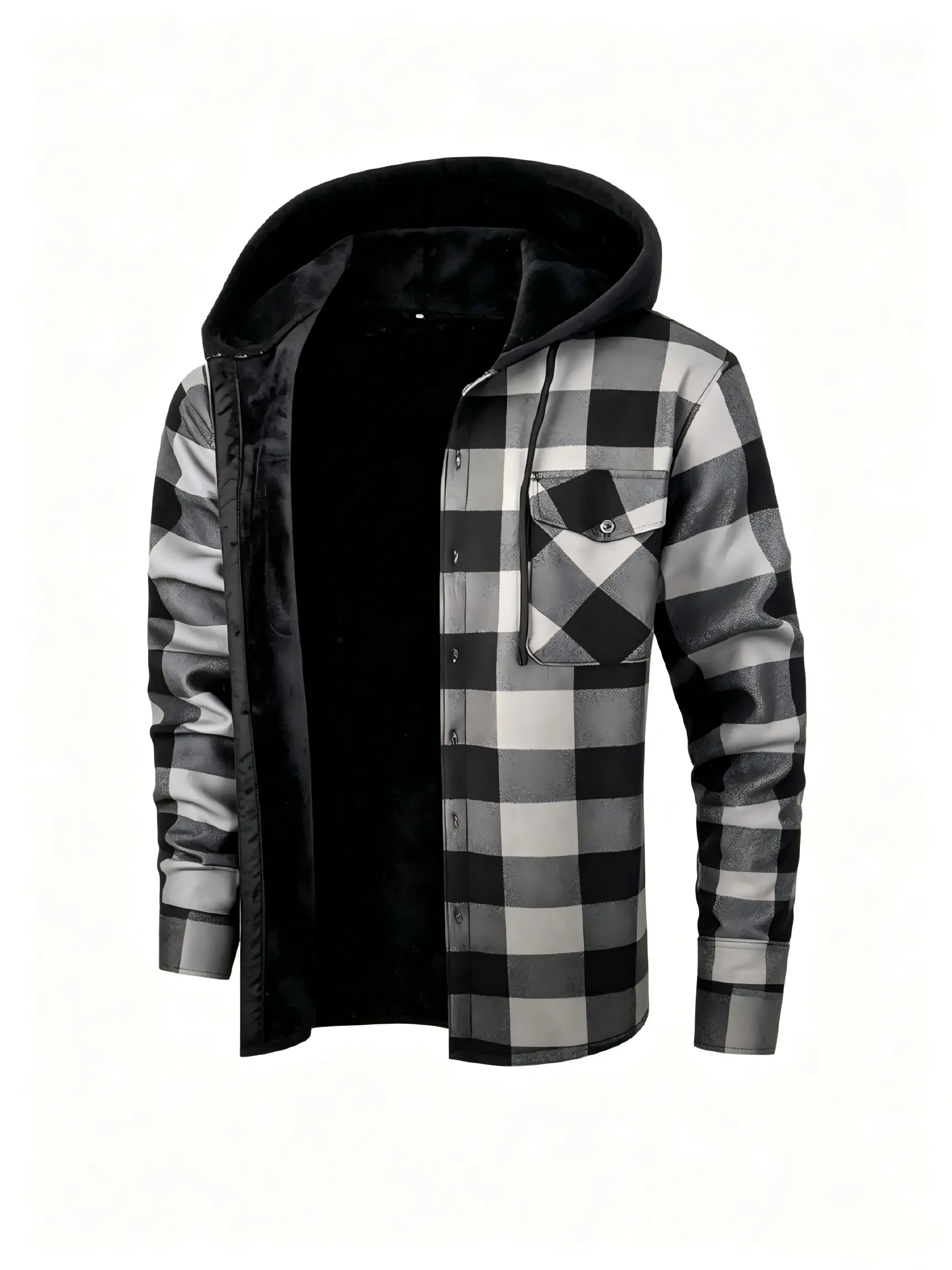 Men’s Fleece Hoodie - Smooth Velvet-Flannel Plaid Casual Outerwear Top, Menswear, Classic, Checkered, Pockets sohochic, Long Sleeve, Cargo