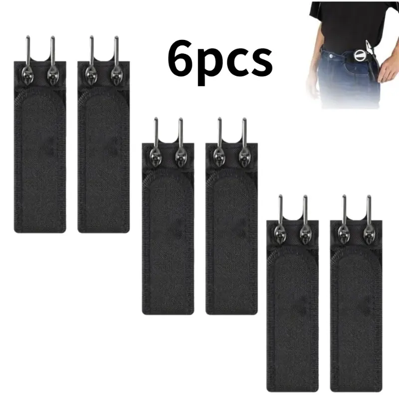 Unisex 6-Pack Adjustable Stretch Elastic Belts - Buckle-Free Metal Hook for Solid Hold Closure - Comfortable Fit - Fiber Blend with PU Leather Tabs - Suitable for Trousers, Jeans, Hook Closure, Synthetic