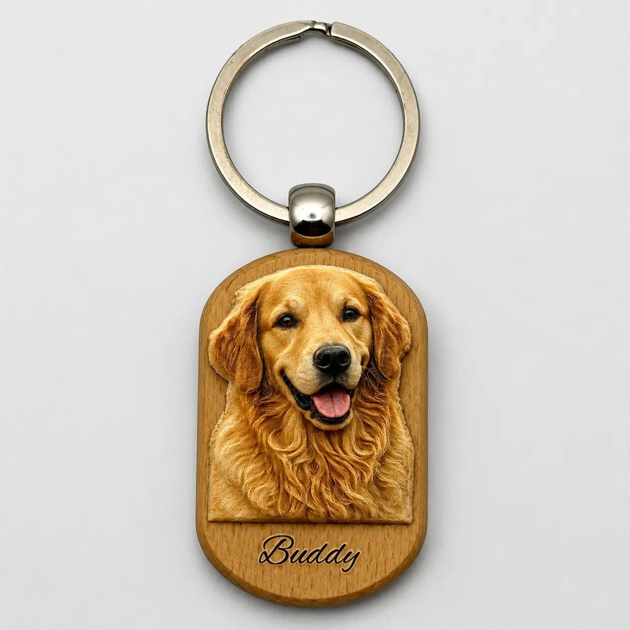 Personalized Wooden Keychain, Custom 3D Embossed Pet Photo Key Chain, UV Printed Wood Keychain with Name, Custom Dog Cat Family Photo Gift