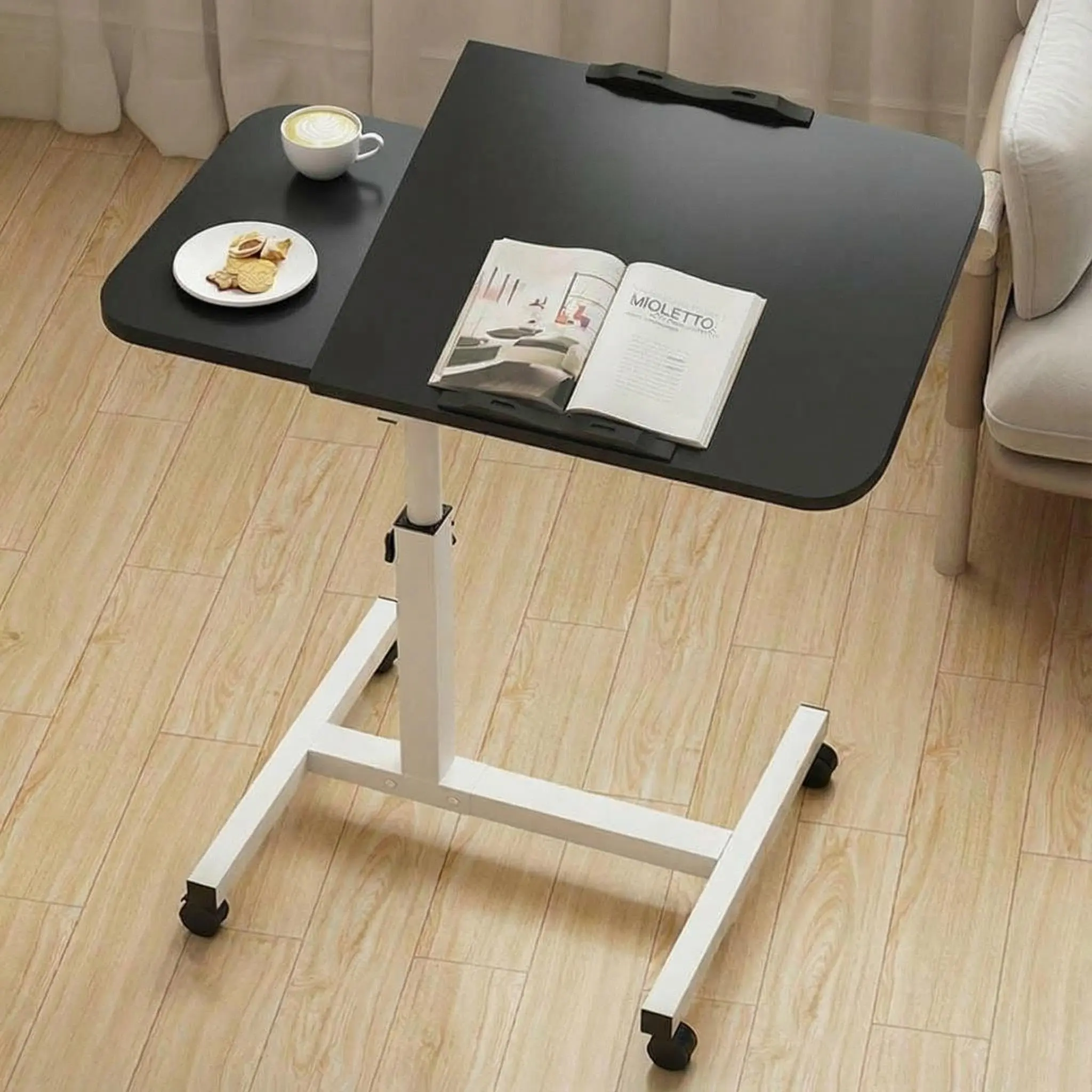 Over Bed Table with Wheels Adjustable Height, Adjustable Overbed Table, Hospital Table Over Bed for Home Use Swivel, Black