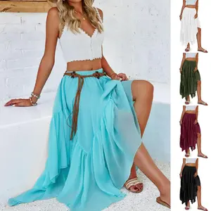 Imily Bela Womens Summer Boho Maxi Skirt Casual Asymmetric High-Low Hem Flowy Bohemia Long Skirt