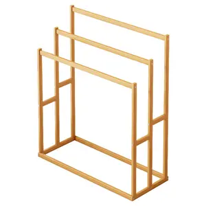 3-Tier Freestanding Towel Rack with 3 Hanging Crossbars 3 Tier Standing Towel Rack Wooden 3-Tier Towel Rack for Living Room Bathroom Storage