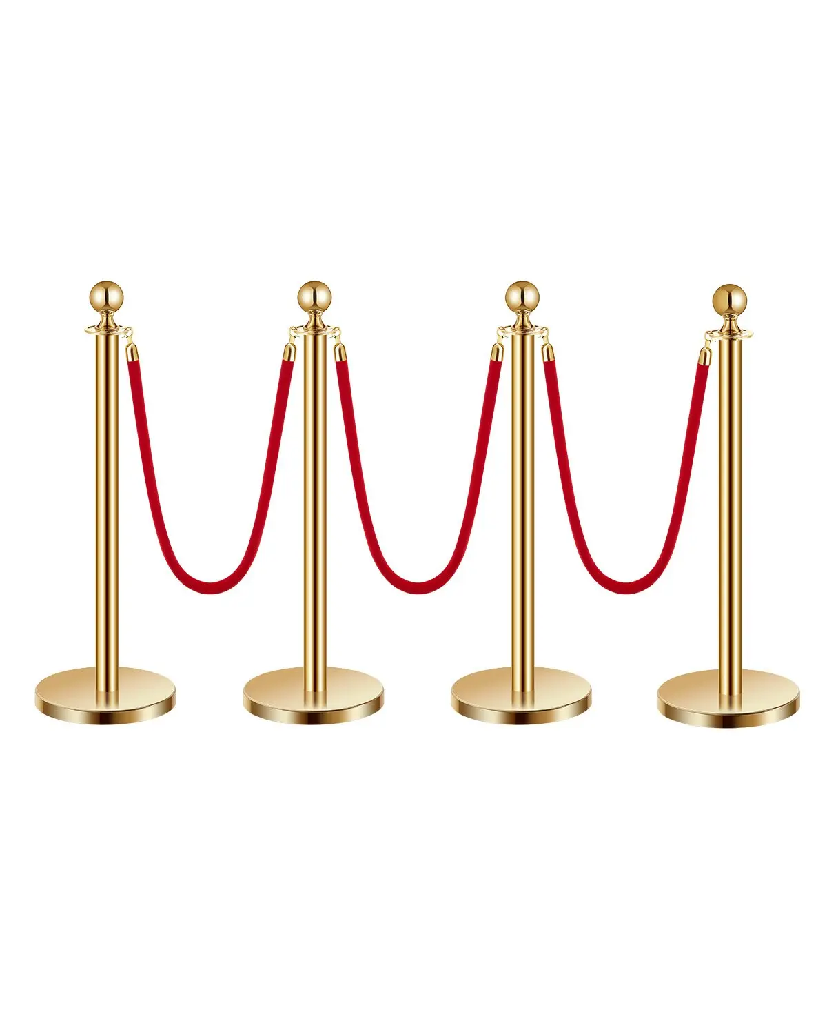 4PCS Gold Stanchions Posts with 3PCS 4.92 ft Red Velvet Rope,  Red Velvet Rope Stanchion Set Crowd Control Barriers, Stanchions and Velvet Ropes Red Carpet Poles for Party Supplies