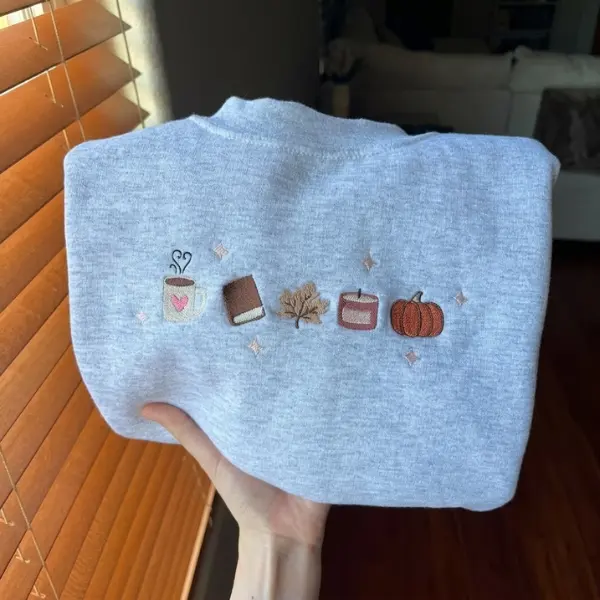 Book Lover Fall Embroidered Sweatshirt, Women's Fall Bookish Sweatshirt, Book Lover Gift, Cute Autumn Pumpkin Coffee Shirt