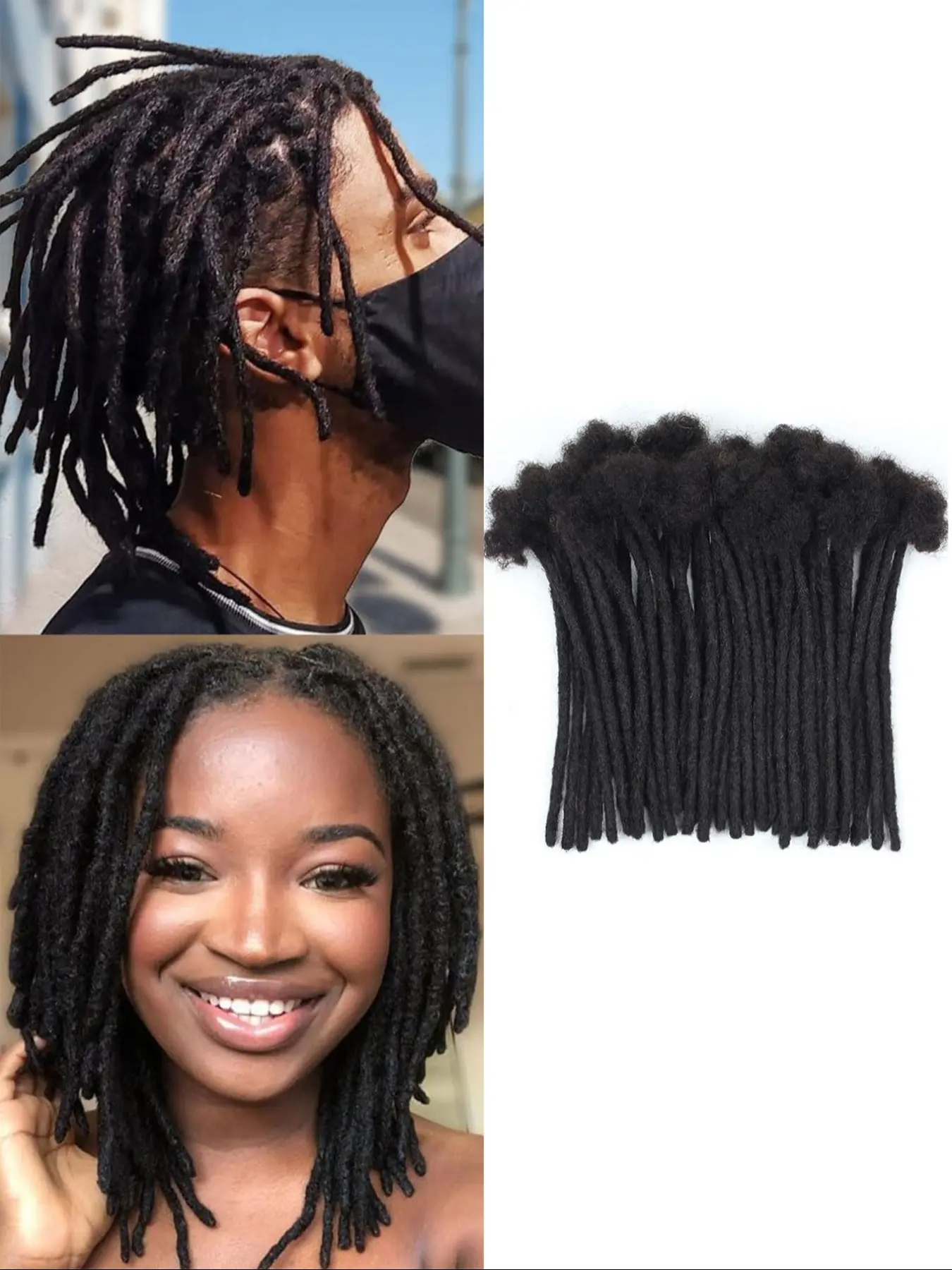 Dreadlock Extension Permanent Human Hair Handmade Crochet Locs Braided Dreads 10 Strands/Bundle for Daily Hip-Hop Styles Hair Extensions