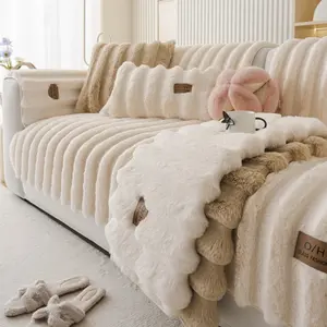 Solid Color Faux Fur Sofa Cover, Machine Washable Sofa Slipcover, Sofa Couch Covers, 1 Count Non-slip Soft Comfortable Sofa Cushion Cover, Sofa Protector for Home Living Room Hotel Dormitory