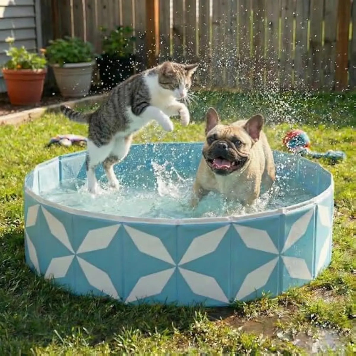 furrybaby Dog Pool for Large Dogs, Foldable Hard Plastic Pet Swimming Pool, Heavy Duty 0.5mm PVC with Non-Slip Bottom, Portable Kiddie Pool for Dogs, Pet Bath Tub for Backyard Summer, BL 40