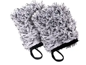 Wheel Cleaner Mitts for Car, Microfiber Wheel Cleaner for Car Detailing and Rims, Black and White, 5.5 Inch x 4.4 Inch, 2 Pack