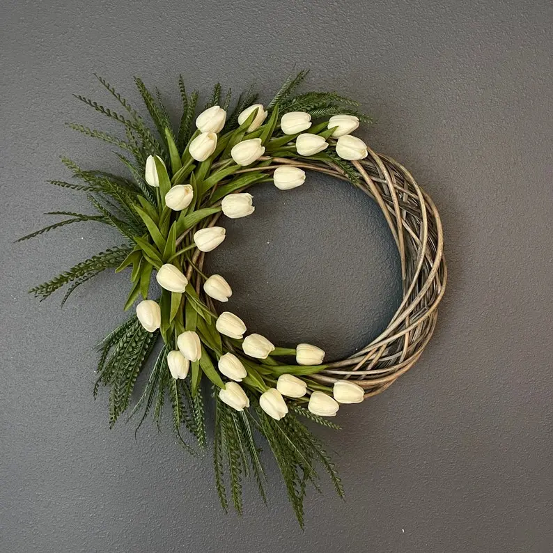 Wreaths for front door year round, Tulips wreath, White flowers wreath
