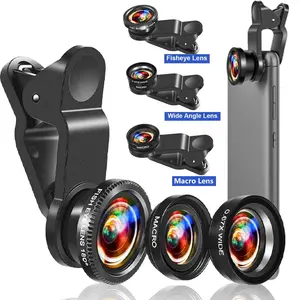 3 IN 1 Fisheye Phone Lens 0.67X Wide Angle Macro Lenses Camera Kits Clip On Mobile Phone Accessories For iPhone Samsung Xiaomi Huawei