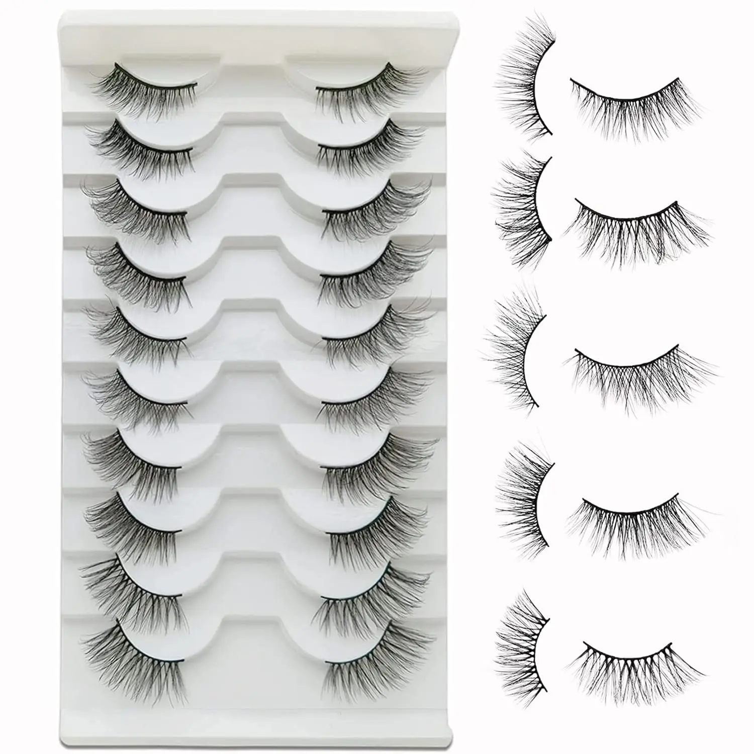 False Eyelashes Half Lashes Natural Look Cat Eye Lashes Fluffy 3D Faux Mink Lashes Wispy 12MM Fake Eyelashes 10 Pairs Pack (5 Styles), by Kmilro