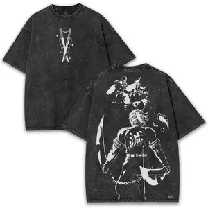 Men's Demon Slayer Tengen Uzui 260GSM Soft Cotton Menswear T-Shirt - Shortsleeve, Round Neck, Vintage Washed, Classic Casual Top, Front & Back Hashira Prints, Sound Breathing Streetwear, Daily Wear Gift (Casual T-Shirts)