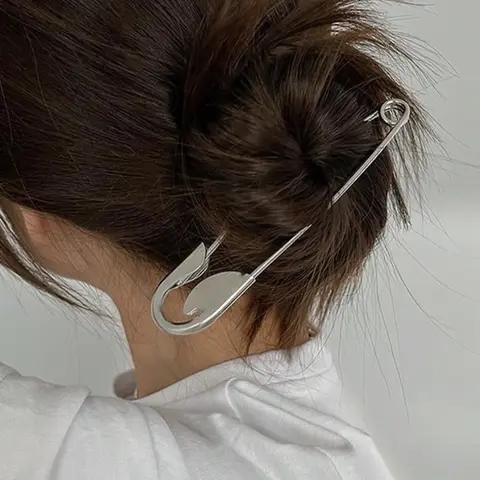 Metal Safety Pin Hair Clip, Casual Versatile Hair Accessory for Women & Girls, Minimalist Hair Clip for Messy Bun Hair Back of Head Suitable for Thick Hair, Hair Clips Metal