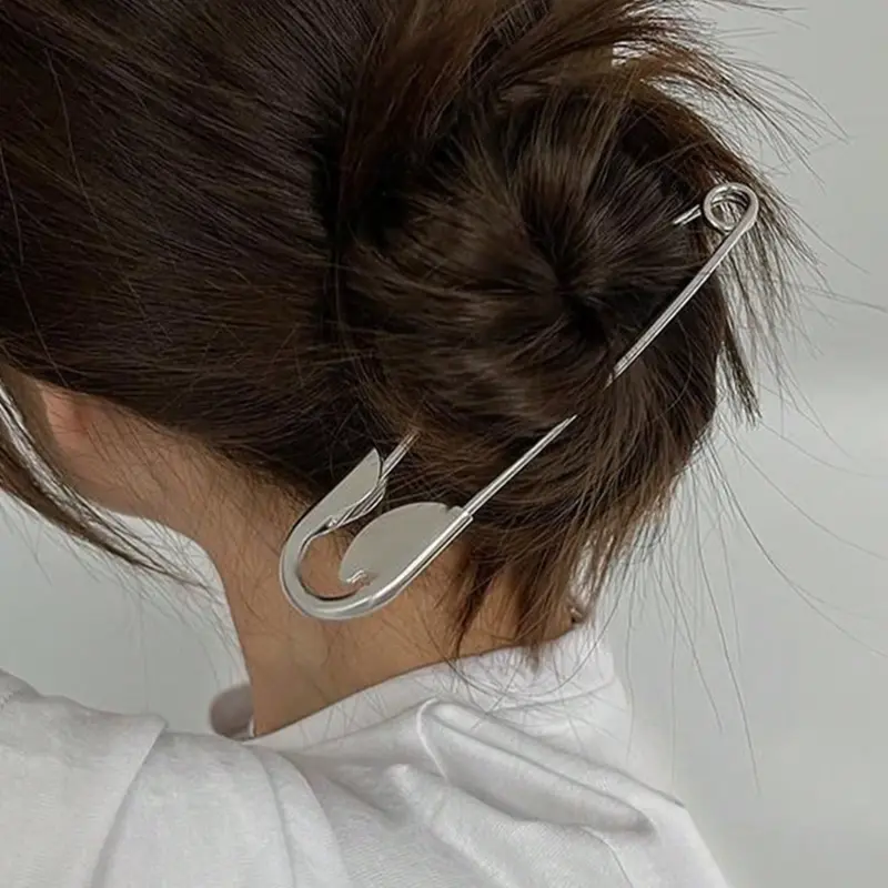 Metal Safety Pin Hair Clip, Casual Versatile Hair Accessory for Women & Girls, Minimalist Hair Clip for Messy Bun Hair Back of Head Suitable for Thick Hair, Hair Clips Metal