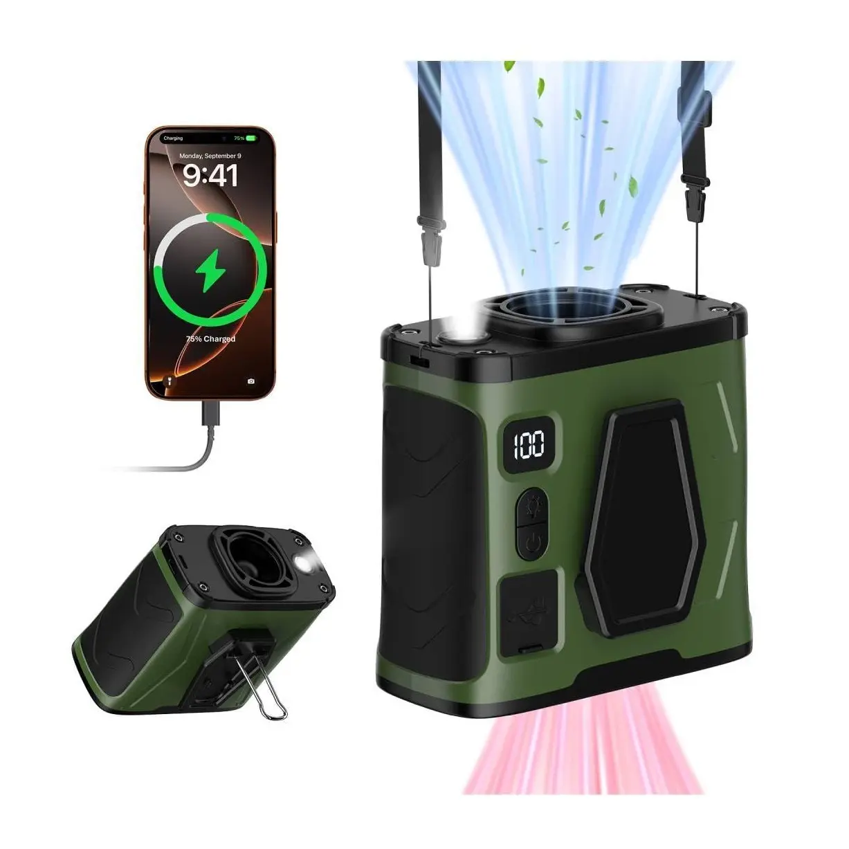 Portable Waist Fan,10000mAh Rechargeable Hands Free Wearable Fan, Strong Airflow Personal Cooling Fan for Outdoor Camping Construction Jobsite