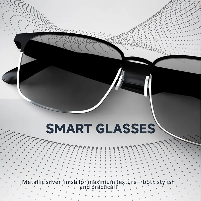 Male and female smart glasses, Bluetooth glasses with photochromic lenses, built-in microphone and speaker, anti blue light lenses with hands-free hearing and voice control, complimentary travel adapter, travel cp
