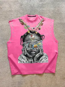 Men's Summer Casual Sport Loose Fit Tank Top, Hip Hop Street Style Sleeveless Vest, Rich Loner Forever Dollar Symbol Print Shirt