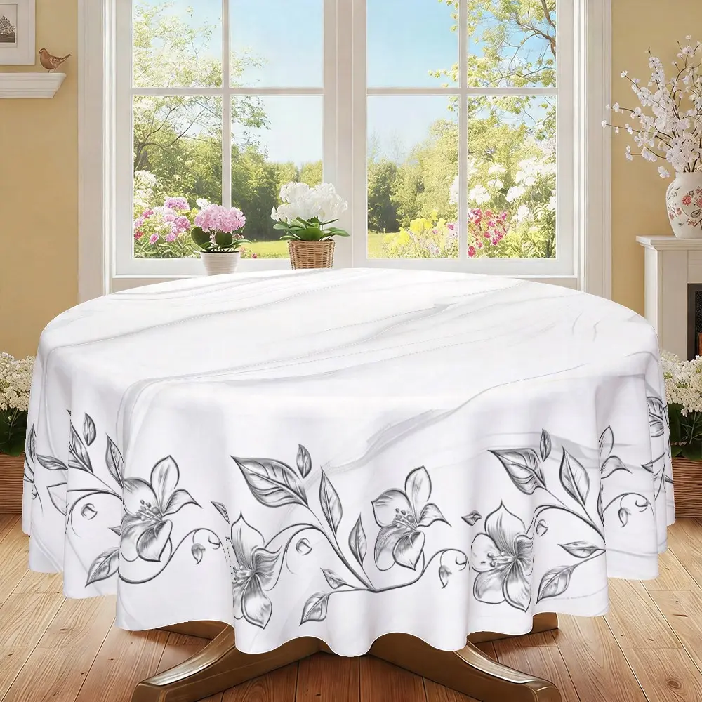 2D Flat Marble Pattern Round Tablecloth, Waterproof Table Cloth, Kitchen Dining Decor, Furniture Protector, Party Decoration, Holiday Gift, Hotel Restaurant Home Use