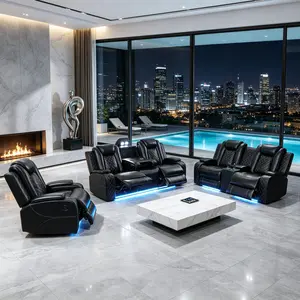 3-Piece Modern Black Breathable Leather Recliner Sectional Sofa Set with Push-Back Mechanism, Cup Holders, Adjustable Arms - Sectional Sofa Couches for Living Room Home Theater, Recliner Chair for Living Room Decor Comfortable Seating Solutions