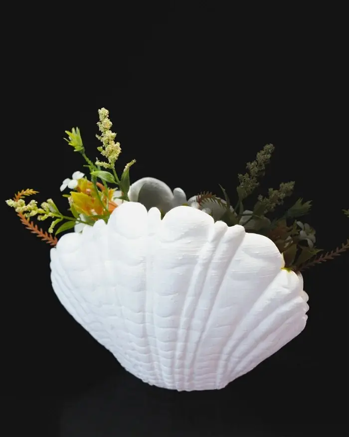 Clam Shell Planter - Compact Elegant Seaside Coastal Design Flower Pot, Coastal Neutral Home Decor, Durable, 0.33 lb, Perfect Dimensions 6in L x 3in W x 5in H, Ideal for Succulents & Herbs, Ideal Gift for Plant Lovers, Desk Use