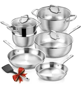 KOCH SYSTEME CS Stainless Steel Cookware Set 10 Piece, 18/10 Stainless Steel Pots and Pans Set for Professional Cooking, Kitchen Cookware Sets, Induction Compatible, Pots and Pans Set, Cooking Set