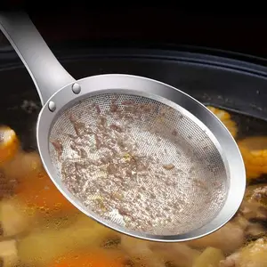 Stainless Steel Fat Skimmer Spoon, Long Handle Fine Mesh Strainer – Perfect for Cooking, Frying, Oil/Grease/Foam Removal, Soup/Stew/Sauce Skimming, Essential Kitchen Tool