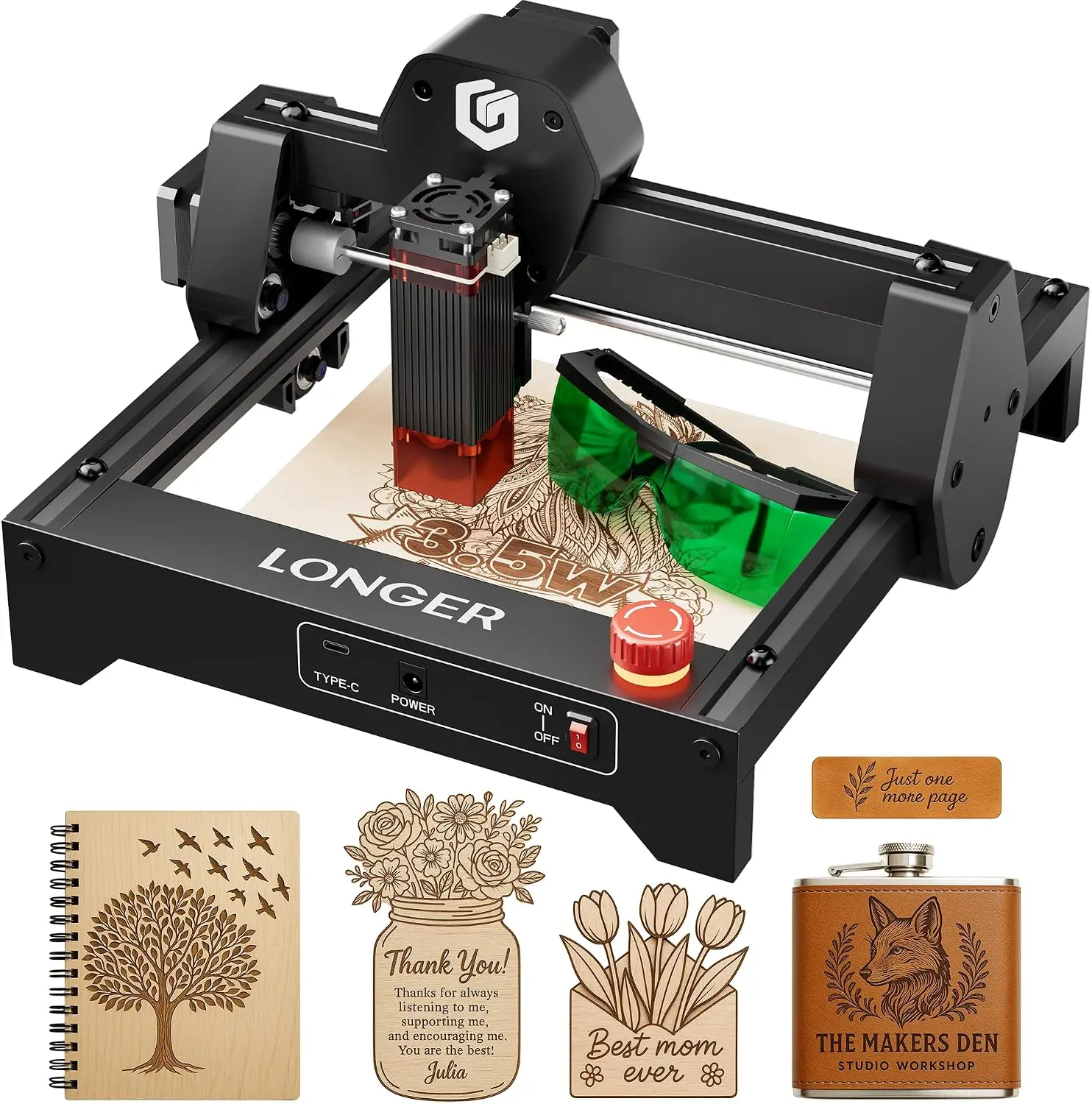 LONGER RAY5 Laser Engraver 3500mW High Precision 0.04 * 0.04mm Laser Cutter and Engraving Machine 140x130mm Working Area Mini Portable Laser Engraver for Wood Metal Acrylic Glass