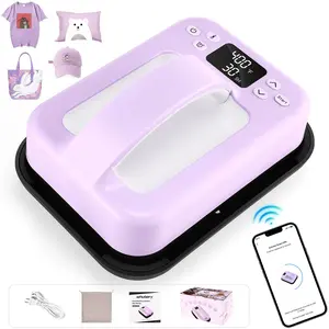 AKEYDIY Heat Press Machine for Clothes Mouse Pad Pillow for Gifts,Portable Multifunctional lron Press Machine With LCD Screen,APP Remote Control,Heat Press Tools,Spring Home Appliances for T Shirts, Hats, Purple/Pink,dealsforyoudays