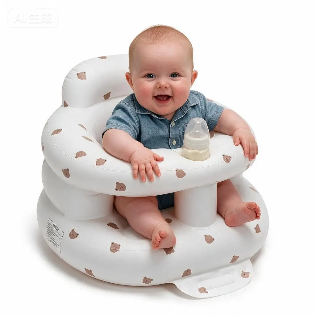 Inflatable Baby Sit-Me-Up Floor Chair for 3+ Months, PVC Baby Seat with Built-in Air Pump, Full Enclosure Protection