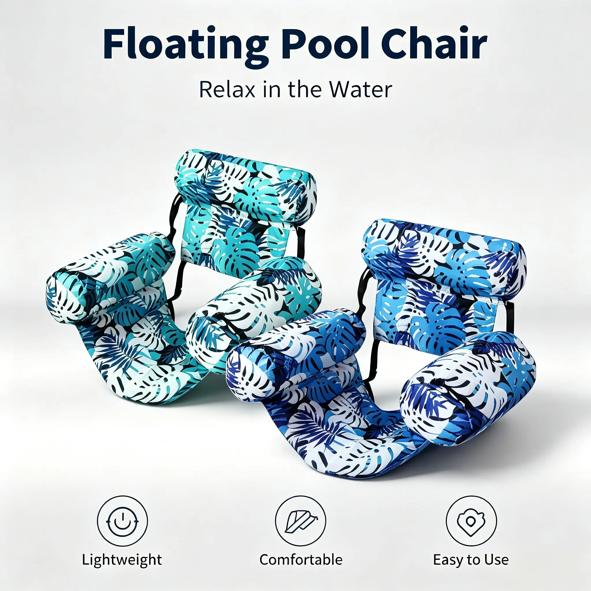 Lightweight Portable Foldable Water Hammock Pool Lounger, Unique Leaf Pattern Multi-Use Floating Chair, Travel Ready Water Seat for Summer Pool Parties, Seaside Vacations & Backyard Lake Water Time