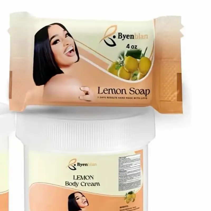 Byenblan Lemon Brightening Cosmetics Set (2-Piece) - 8oz  Body cream , 7oz Skin Repair Face & Body Soap