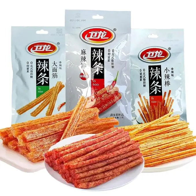 Snack Deal – Latio WeiLong Chinese Spicy Strips, Low Sugar & Low Calorie Vegan Snack, Chewy Spicy Treat for On-the-Go Snacking