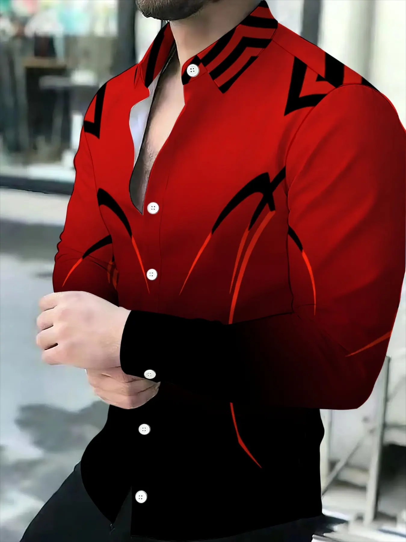 Men's Long Sleeve Casual Shirt with Novel Print Pattern