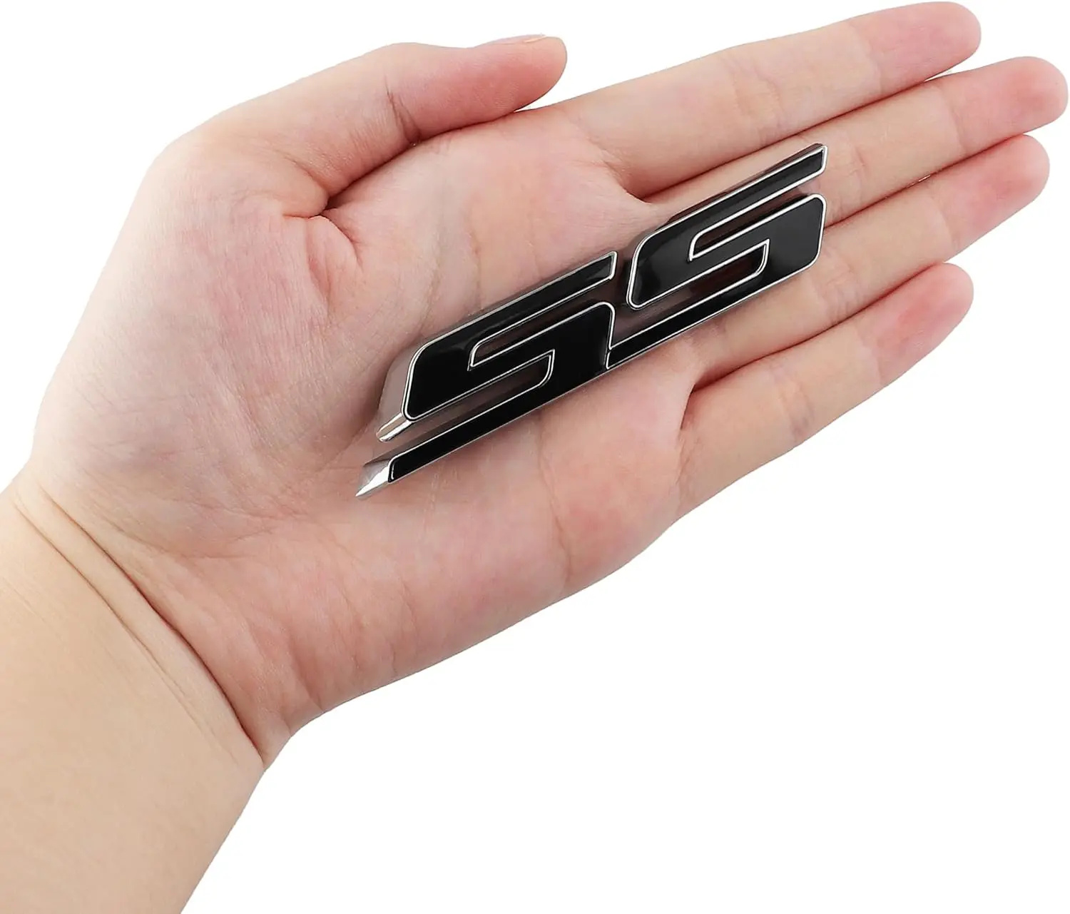 1PC SS Emblem 3D Metal Car Sticker Decoration Car Side Rear Badge for Cars Trucks SUV Luggage Computers (Black Silver)