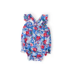 Freedom Flowers Ruffle Cross Back Romper