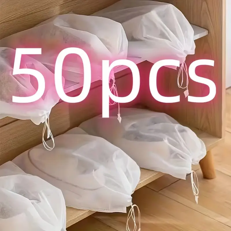 50pcs Drawstring Dustproof Bags, Breathable Non-Woven Fabric, Large Capacity Storage Bag, Household Dust Cover, Ideal for Handbags, Wallets, Shoes, Home & Kitchen Organization