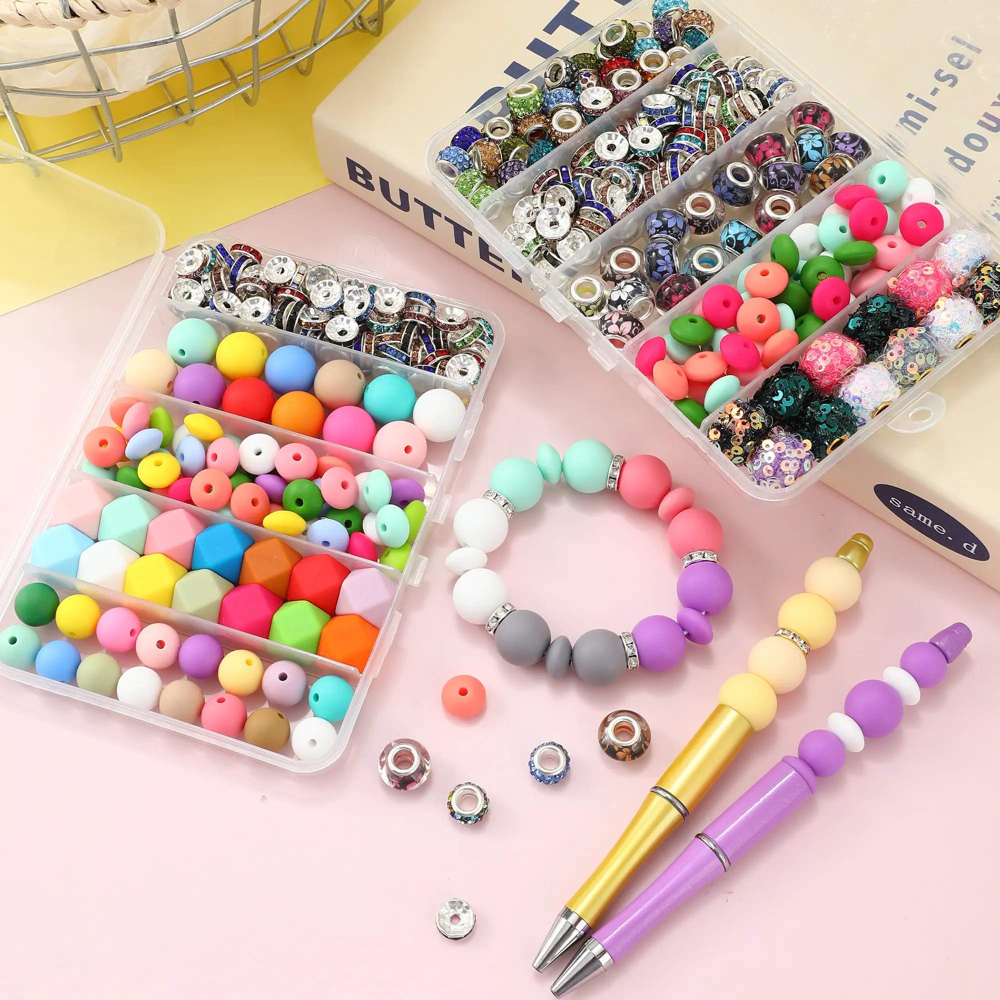 137 pieces of colorful silicone spacer beads, suitable for DIY jewelry, keychains, phone charms, and handmade decorations—craft materials