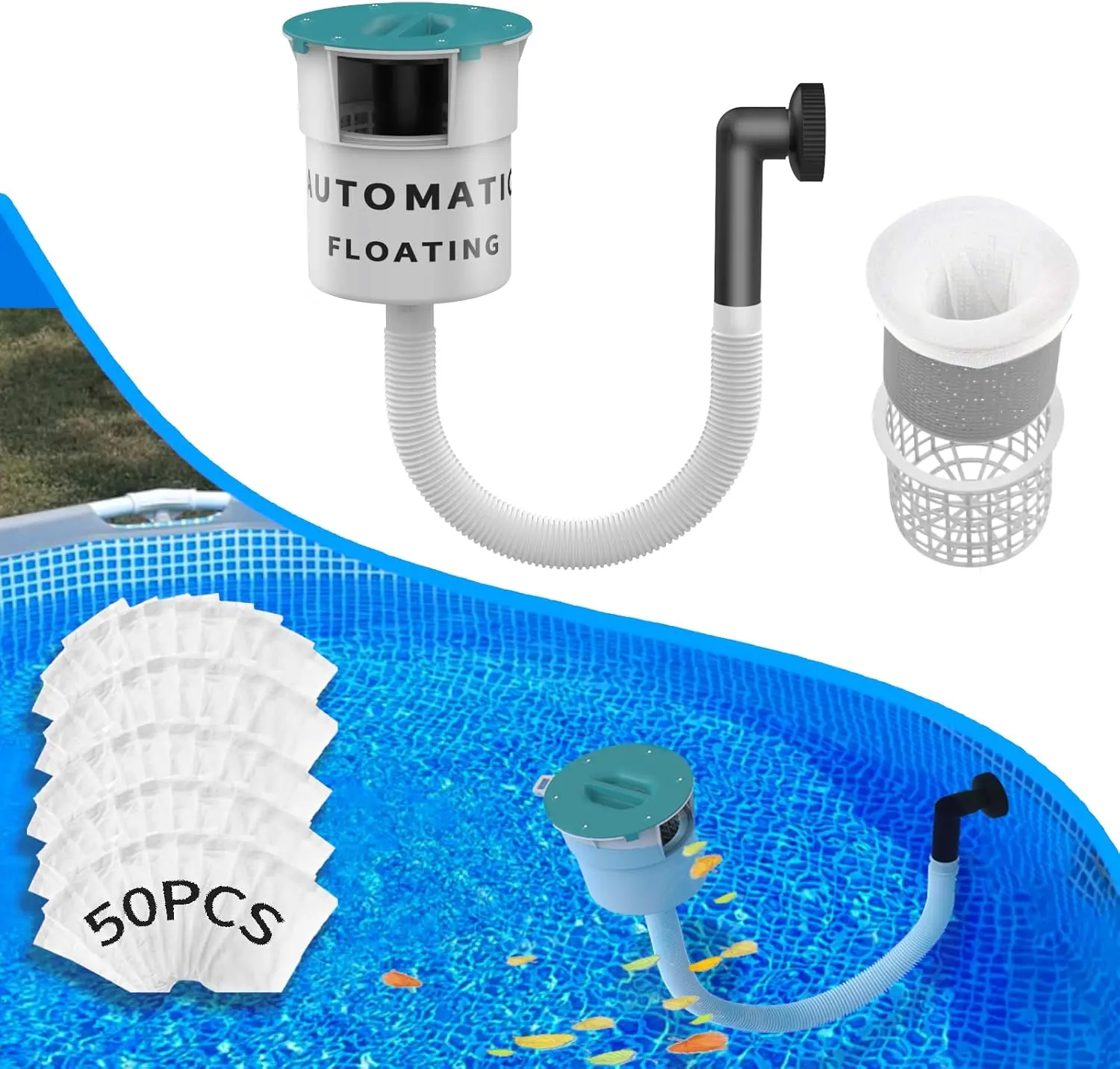 Surface Float Skimmer No Installation Required Comes with 50 Filter Socks