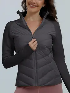 Women's Lightweight Long Sleeve Waterproof Puffer Jacket, Down Feather Thin Sporty Coat, Seamless Tight Fit High-End Knit Sportswear