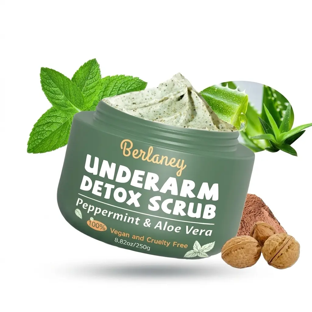 Berlaney Armpit Detox Scrub, Fresh and Clean Feel with Peppermint & Aloe Vera, Hypoallergenic Underarm Care, 8.8 oz, Single Item, Cleansing, Cosmetic, Aluminum Free, Feet