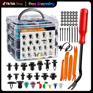725Pcs Car Push Retainer Clips & Auto Fasteners Assortment - 23 Most Popular Sizes Bumper Fender Rivet Kits + 1 Fastener Removal Tool, Universal for Ford, Toyota, Honda, GM - Car Body Trim Panel Fastener Assortment with Storage Case