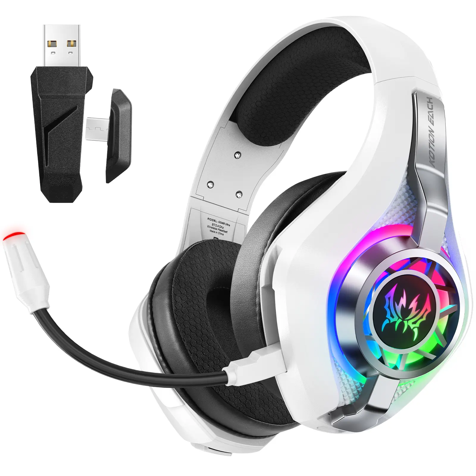 2.4g Wireless Gaming Headset with Microphone, Dynamic RGB Lighting, Wired Control, Multiplatform Gaming Headset, Compatible with PC Ps4 Ps5, 3.5mm USB Connector, PC Headsets, Gaming Headphones, Gamer Headphones with Mic, Gaming Accessories