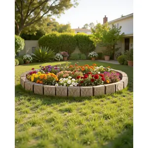 summervibes Faux Stone Lawn Edging, 46.8x3.9in Realistic Flexible Brick-Sized Border with Anchoring Spikes, Fade-Resistant Outdoor Garden Accessory for Driveways, Walkway, Beige Garden Edging, Outdoor Garden Accessories