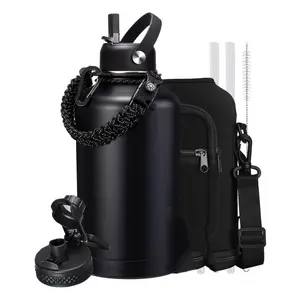Insulated Water Bottle,Thickened Stainless Steel Vacuum Metal,Portable Sports Half Gallon Large Water Jug for Gym and Hiking with Straw, Carrier Bag, Handle Strap,BPA-Free 64 oz, Hydration Tumbler